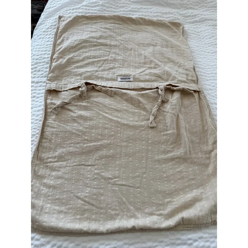DKNY Pure Standard Queen Pillow Sham Cotton Textured Neutral Tie Back Slub 20x30